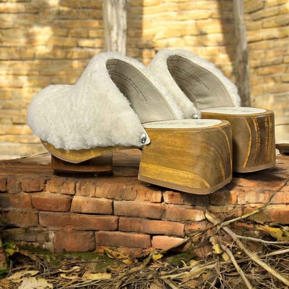 Matisse Stockholm Shearling Clogs Womens Size 7M Slip-On Block Heel Shoes Brazil - Picture 4 of 16